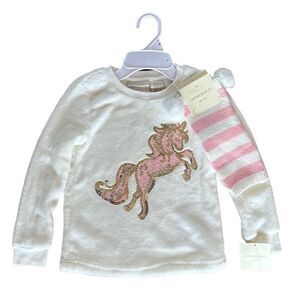 NEW Cynthia Rowley Sequins Unicorn Shirt And Leg Warmers